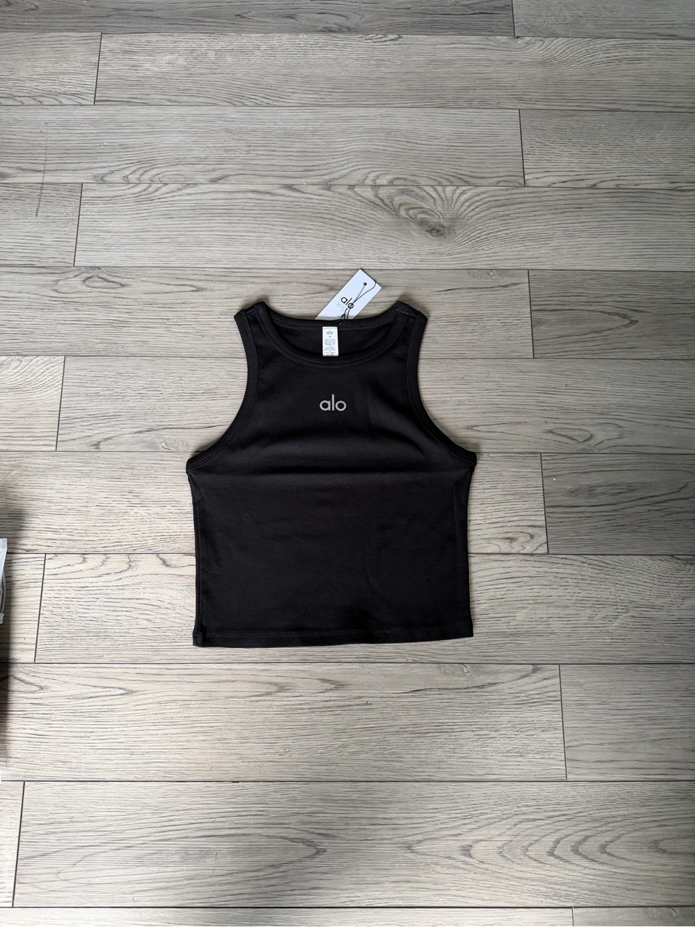Black Ribbed High-Neck Crop Tank - Picture 2 of 3